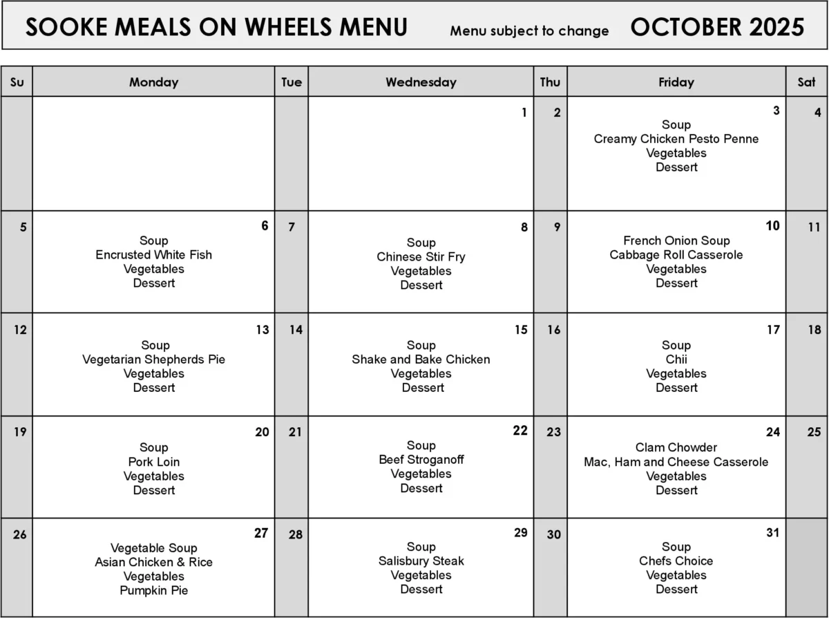 October 2025 Menu — Sooke Meals on Wheels