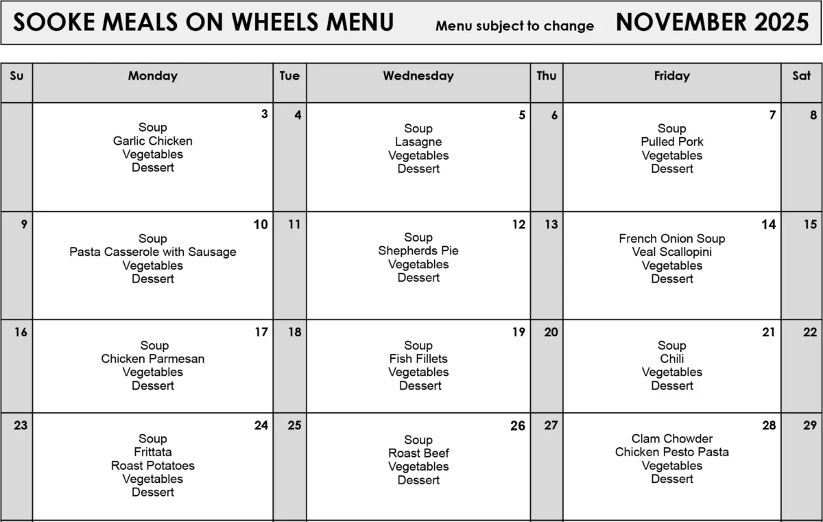 November 2025 Menu — Sooke Meals on Wheels