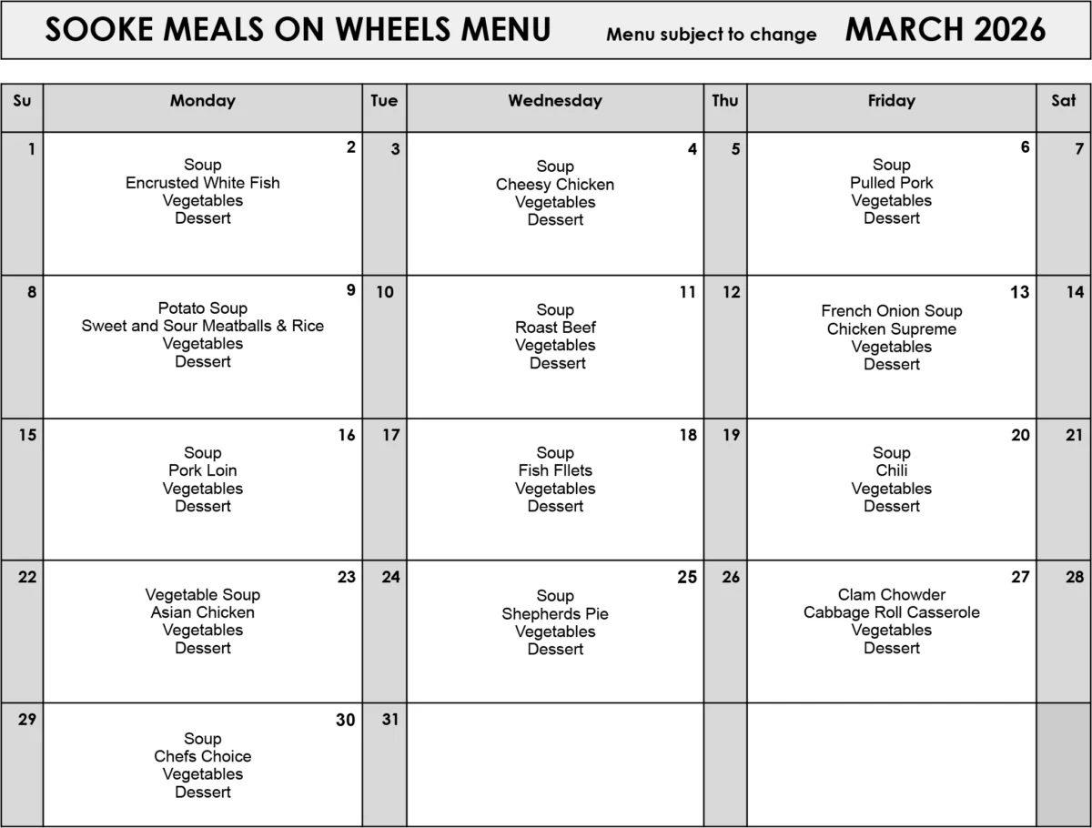 March 2026 Menu — Sooke Meals on Wheels