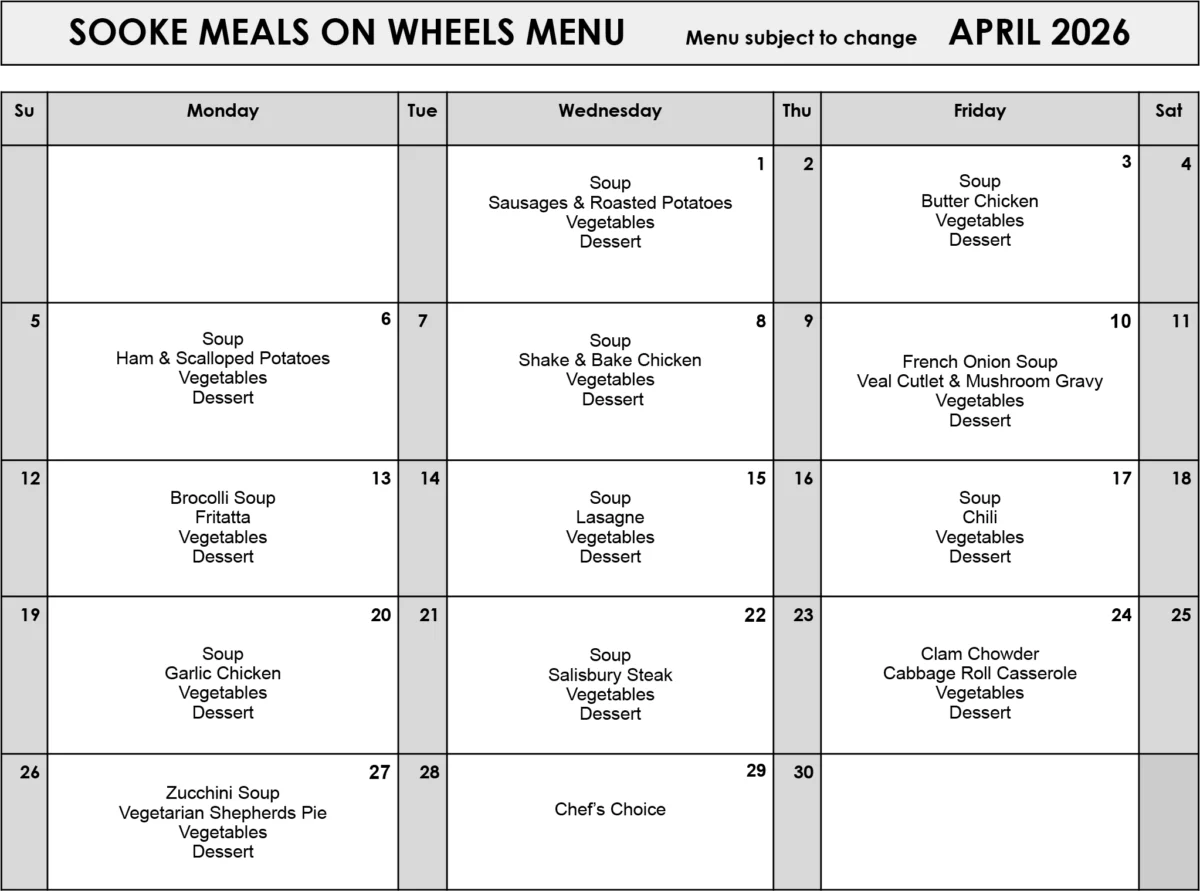 April 2026 Menu — Sooke Meals on Wheels