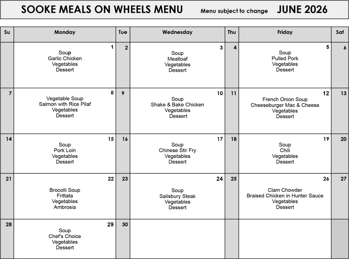 June 2026 Menu — Sooke Meals on Wheels