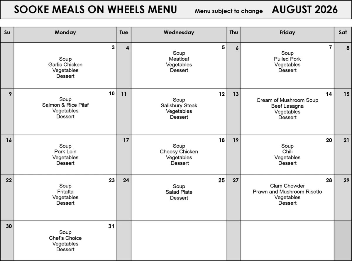 August 2026 Menu — Sooke Meals on Wheels