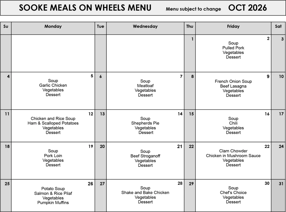 October 2026 Menu — Sooke Meals on Wheels
